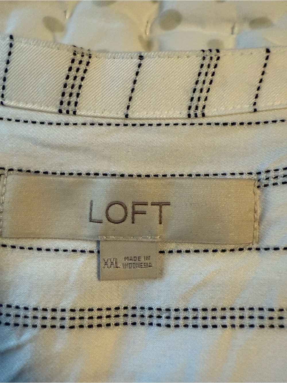 LOFT White Striped Split Neck Shirt - Picture 3 of 8